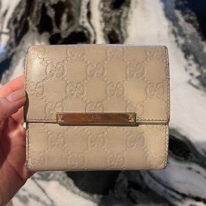Ecru Gucci Leather Flap Wallet